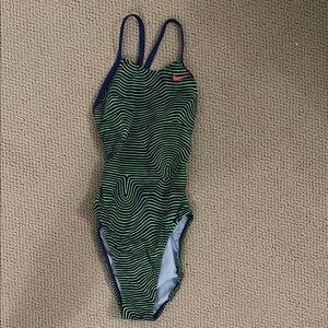 Nike Navy and Green Patterned Swimsuit